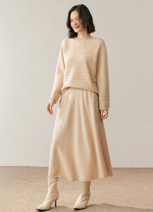 High quality Women's 100% Cashmere High Waisted Umbrella Skirt Autumn Winter Elastic Knitted Fabric Breathable Warm Soft Comfort PlatiNum