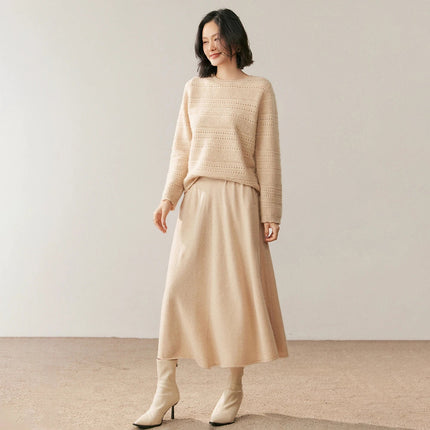 High quality Women's 100% Cashmere High Waisted Umbrella Skirt Autumn Winter Elastic Knitted Fabric Breathable Warm Soft Comfort PlatiNum