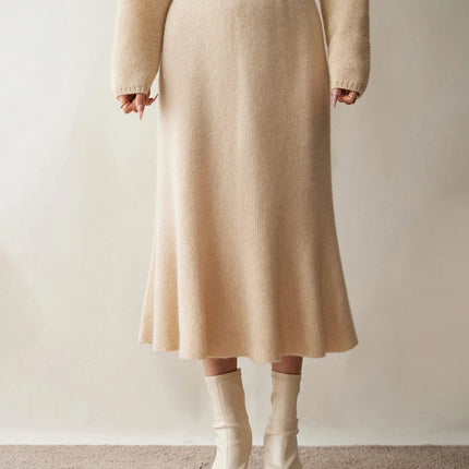 Autumn Winter Women New 100% Cashmere Fishtail Skirt  Mid Length Slimming High Waisted Knitted Umbrella Skirt Elegant Dress PlatiNum