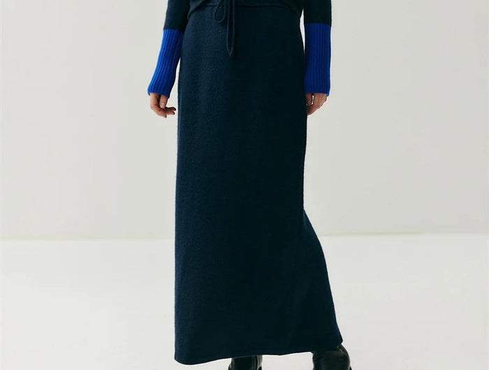 Chic Women's Long Skirt 100% Cashmere Straight Skirt Knit Autumn Winter Ankle-Length Skirt Warm Elegant Casual Rear Slit Dress PlatiNum