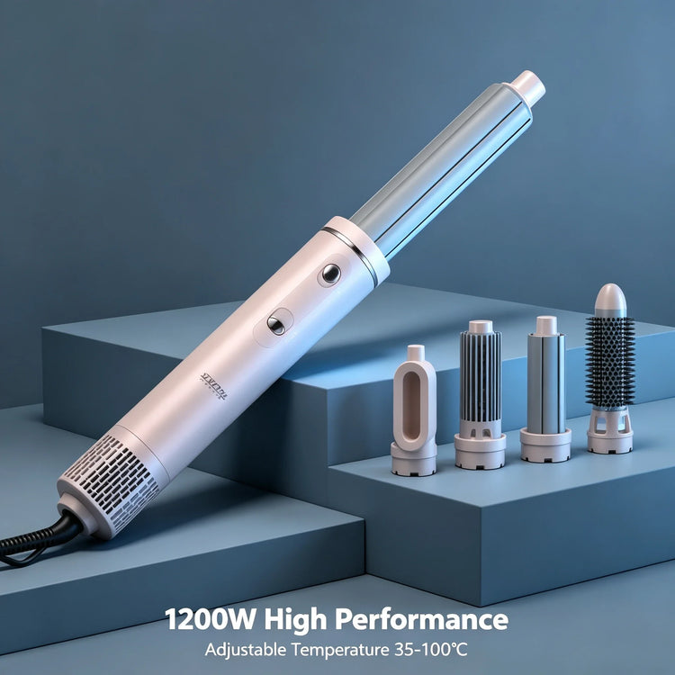 4 In 1 Hot Air Brush Hair Styler 1200W Multi‑Functional Hair Dryer Brush 35‑100℃ Adjustable Temperature Curling Straightening Styling Tool