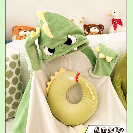Cartoon Animal Fox Pajamas Women's Winter Coral Fleece Thickened One-Piece Plush Cute Long Hooded Plus Size Robe Home Wear