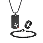 Set di 3 Pezzi: Collana Dogtag per Uomini e Ragazzi, Bracciale con Catena Cubana in Acciaio Inossidabile, Set di Anelli Impermeabili Regalo platinumshop