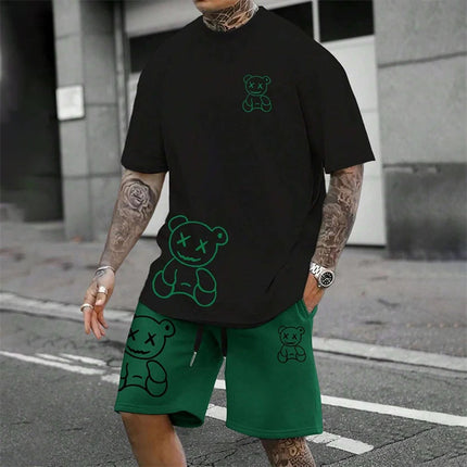 2024 Fun Bear Harajuku T-shirt da uomo estiva allentata quotidiana coppia vestito da strada all'aperto pantaloncini a maniche corte due pezzi abito estivo da uomo platinumshop