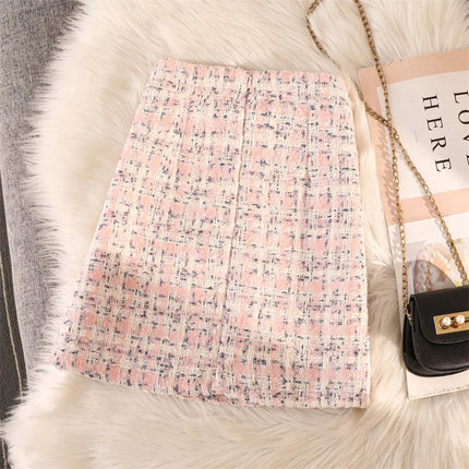 Women's Autumn Winter New Fragrant Woolen Tweed High Waisted Skirt PlatiNum
