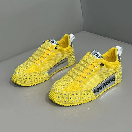 Sneakers Casual Men Designer Punk Bling Board Shoes Fashion Leather Mesh Breathable Increased Internal Flat Platform Sport Shoes