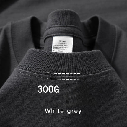 Beige 300g Heavyweight Cotton Short Sleeved T-shirt Summer Round Neck Loose and Base Shirt for Men Women Basic Tee PlatiNum