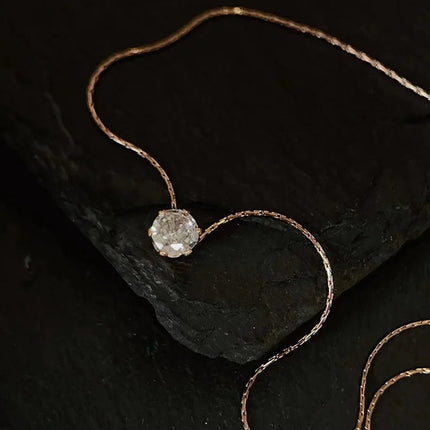 ANENJERY 316L Stainless Steel Zircon Thin Clavicle Chain Necklace for Women Festive Party Jewelry Wholesale PlatiNum