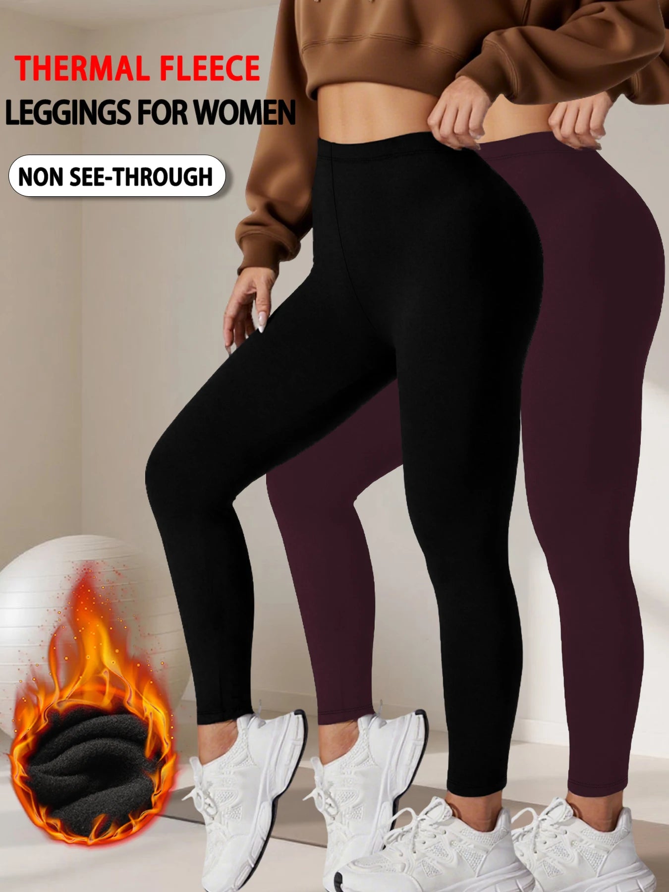 2 pcak Thermal running leggings with fleece interior for women Low Rise design provides warmth and comfort for winter workouts