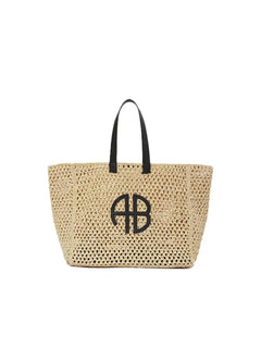 Borsa tote in paglia intrecciata con lettera AB di grande capacità, per vacanze al mare, da donna, a righe, RIO City, stile semplice, borsa da viaggio casual