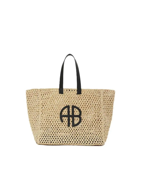 Large Capacity AB Letter Woven Straw Tote Bag, Beach Vacation Women's Striped RIO City Simple Style Casual Travel Bag
