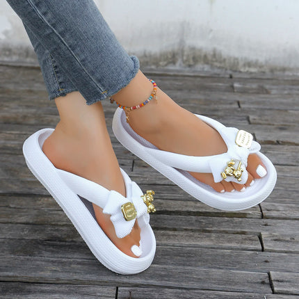 Infradito da donna multicolori estivi Sandali con fiocco in orsacchiotto metallico alla moda Sandali da spiaggia per le vacanze a casa Calzature versatili