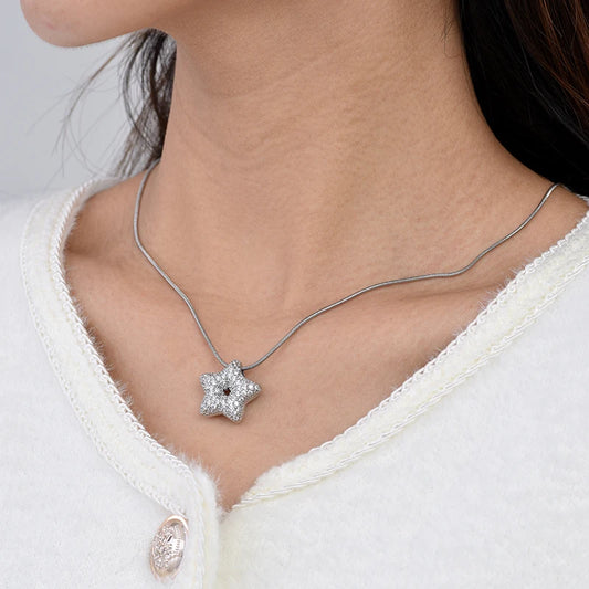 Collana con ciondolo zircone stella pentagramma di lusso alla moda Collana girocollo con catena rotonda in acciaio inossidabile da donna Gioielli quotidiani femminili