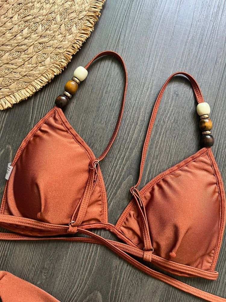 Sexy marrone bikini set 2026 donne perle cinturino foro fuori reggiseno push up perizoma costume da bagno brasiliano spiaggia costume da bagno micro costumi da bagno platinumshop