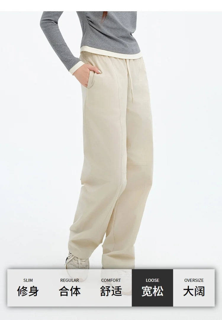 Metersbonwe Women's Cargo Jogger Pants Loose Fit Drawstring Elastic Waist Streetwear Casual Trousers Trendy Tapered Sweatpants