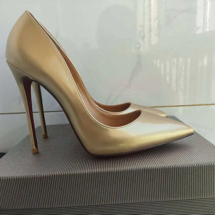 Tallas 48 Zapatos de mujer de estilo clásico de charol con punta en punta sin cordones de 12 cm Zapatos de tacón alto elegantes para mujer Tacones de aguja sencillos Negro Rojo Blanco