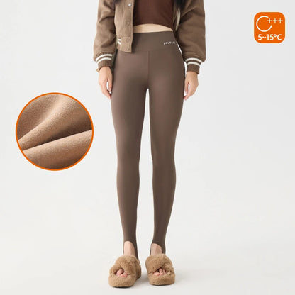 BIVIGAOS Autumn Winter Thick Foot Pants Sharkskin Leggings Women's Rabbit Fleece Warm Leggings High Waist Elastic Non Trace Yoga