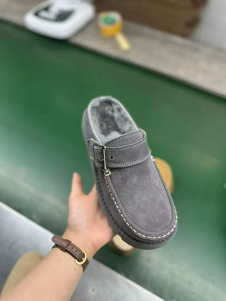 2026 New Vintage Belt Buckle Thick-soled Padded Men's and Women's Cotton Shoes Fashionable Half-trimmed Cotton Boots
