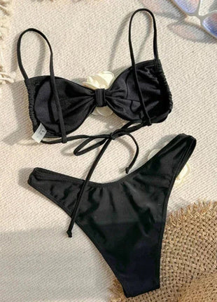 Costume da Bagno Sexy con Fiori e Fascia, Bikini a Perizoma 2025, Costumi da Bagno Donna con Lacci, Set Bikini Brasiliano, Biquini Mujer platinumshop