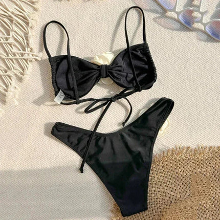 Costume da Bagno Sexy con Fiori e Fascia, Bikini a Perizoma 2025, Costumi da Bagno Donna con Lacci, Set Bikini Brasiliano, Biquini Mujer platinumshop