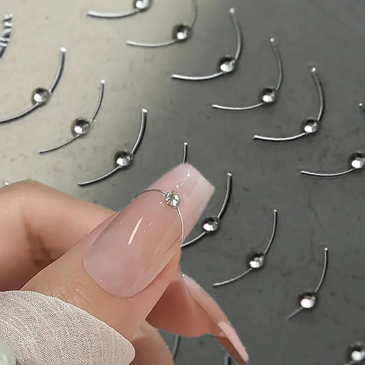 2pcs Set French Tip Nail Stickers Diamond Line 5D Gold Silver French Line Nail Art Stickers Crystal Curve Wave Strips Slider2028