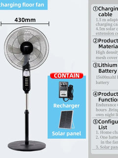 Ventilatore da pavimento ad energia solare 6 - 12 ore di corsa Ventilatore da pavimento portatile regolabile a 3 velocità per porta USB di emergenza oscurante domestica e luce notturna