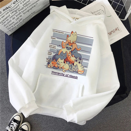Funny Cute Cat Sweatshirt for Women Aesthetic Y2k 90s Hoodies Harajuku Graphic Pullovers 2000s Ulzzang Gothic Streetwear Female