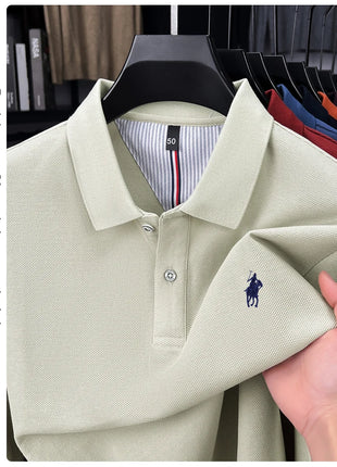 Polo à manches longues de marque haut de gamme 100 % coton, nouveau t-shirt décontracté à revers pour homme d'affaires, confort de luxe avec broderie Paul poney