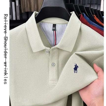 High-end branded long-sleeved polo shirt, 100% cotton, new business men's leisure lapel t-shirt, luxury comfort with Paul pony embroidery