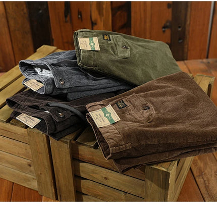 Autumn Winter Classic Cotton Corduroy Casual Mens Pants Comfortable Retro Big Pocket Drawstring Cargo Trousers AZ324