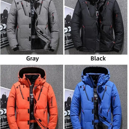 Winter White Duck Down Jacket Men Travel Hiking Thicken Warm Hooded Puffer Jackets Windproof Overcoat Down Coat Male Clothing