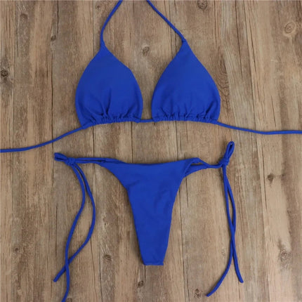 Costume da bagno stile spiaggia per donna Costume da bagno sexy con scollo all'americana Perizoma solido Bikini femminile Costume da bagno Bikini Mujer Lingerie PlatiNum