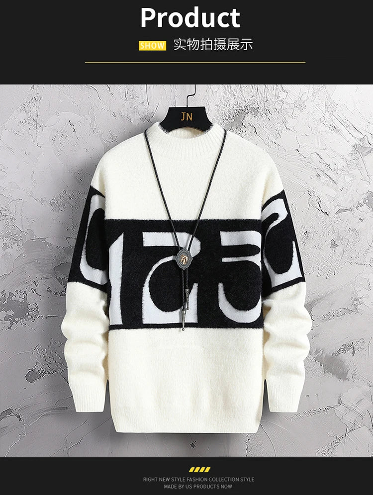 2023 New Fashion Patchwork digit Cashmere Sweater Men High Quality Comfortable Mens Sweaters Thick Warm Male Pullover