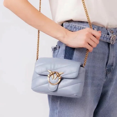 Nuova Borsa a Tracolla/Crossbody da Donna 2026 Ispirata a Pinko in Tweed con Cigno, in Vera Pelle