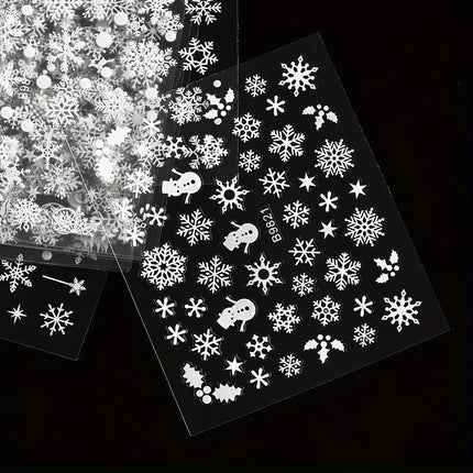 30Pcs Christmas 3D Nail Art Stickers Decals Self‑Adhesive Cartoon Snowflake Snowman Nail Art Supplies for Women Manicure Decorations
