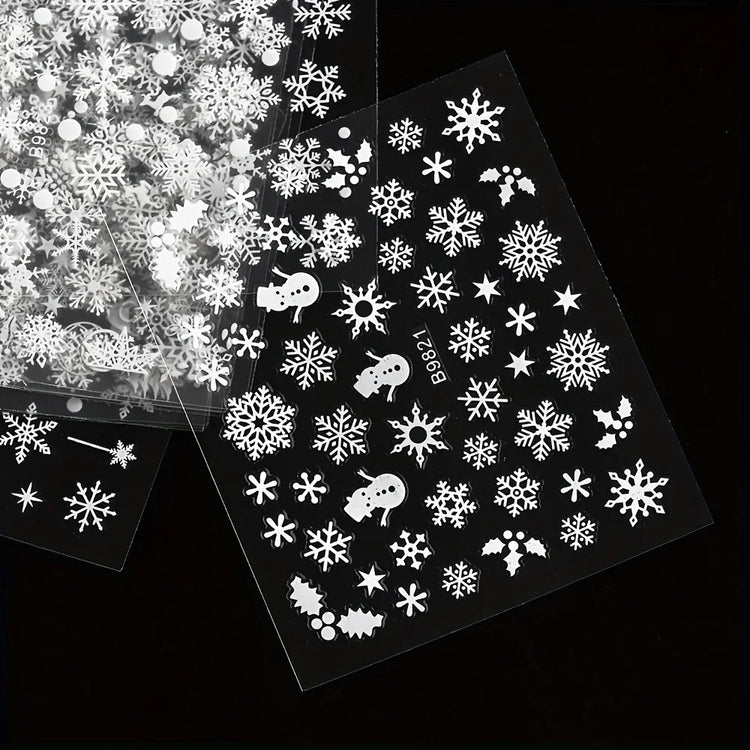 30Pcs Christmas 3D Nail Art Stickers Decals Self‑Adhesive Cartoon Snowflake Snowman Nail Art Supplies for Women Manicure Decorations