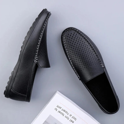 Mocassini da Uomo in Pelle Traforata Estivi Traspiranti Slip-On Taglie Grandi 38-47 Neri Bianchi Scarpe da Guida