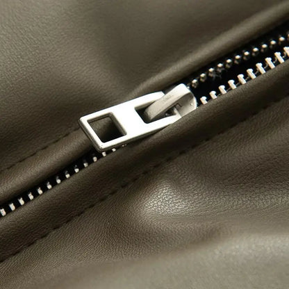 Women Green Leather Cropped Jacket Coat Vintage Streetwear Motorcycle Mustang Jacket 2000s Vintage Warm Thicke Outerwear Autumn