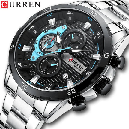 CURREN 8402 Orologio da uomo in acciaio inossidabile Moda creativa Quadrante luminoso con cronografo Orologio da uomo di lusso per il tempo libero reloj hombre platinumshop