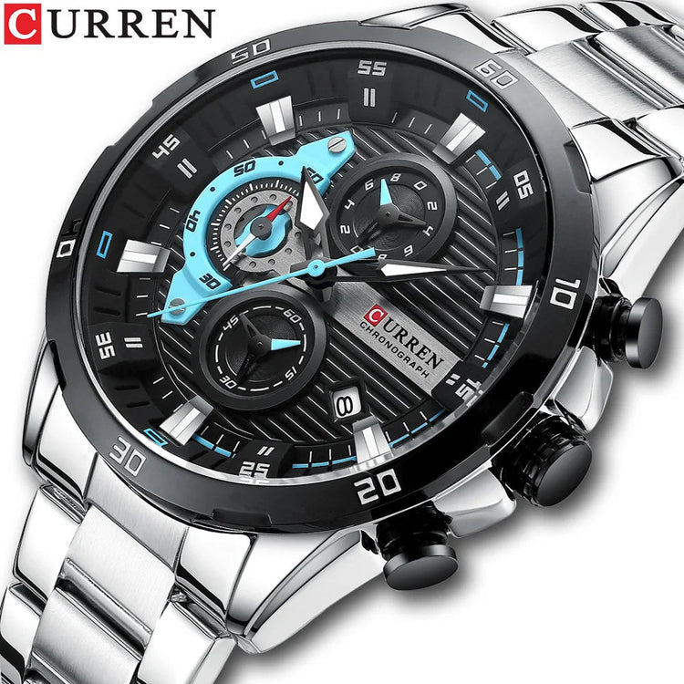 CURREN 8402 Orologio da uomo in acciaio inossidabile Moda creativa Quadrante luminoso con cronografo Orologio da uomo di lusso per il tempo libero reloj hombre platinumshop