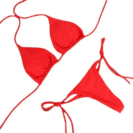 Bikini Costumi da bagno sexy Costumi da bagno Costume da bagno per donna Appeso al collo con allacciatura Bikini Tinta unita Costume da bagno sexy con cinturino diviso PlatiNum