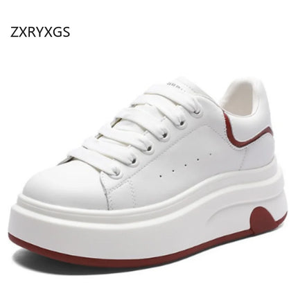 ZXRYXGS 2025 Spring Genuine Leather  Breathable Comfortable Shoes Woman New Thick Sole Wedges Increase Casual Sneakers White