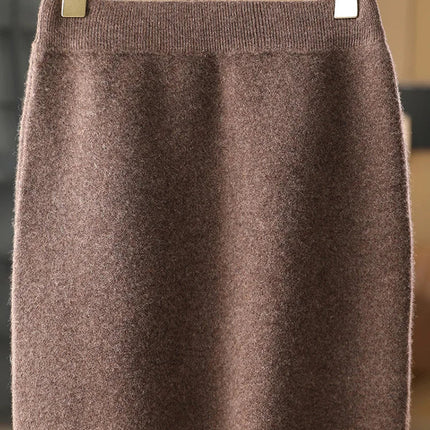 Autumn Winter Women Wool Skirt Elastic Waist Mini Slim Fit Cashmere Skirts 100% Merino Wool Knitted Office Lady Above Knee Dress PlatiNum
