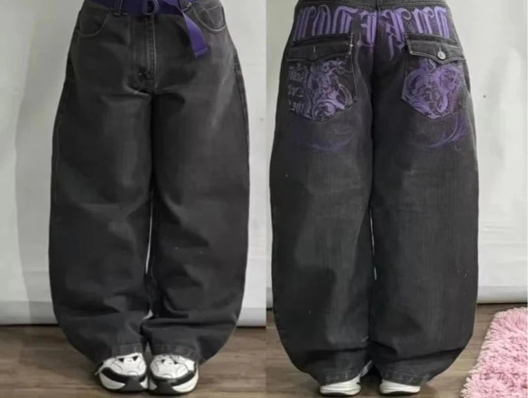 Street Vintage Jeans New Y2K Harajuku Wash Blue Multiple pockets Baggy Jeans Denim Pants Mens Womens High Waist Wide Trousers PlatiNum