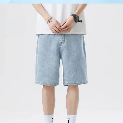 2025 Pantaloncini classici estivi Jeans da uomo Pantaloni in denim Dritto elasticizzato Casual Fresco Sottile Lunghezza al ginocchio Pantaloni giornalieri di marca di moda blu