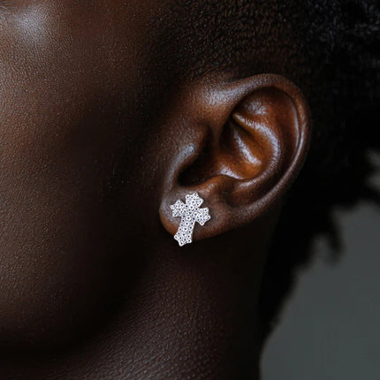 MossanRappr 0.78cttw Moissanite Iced out Croce Orecchini a bottone in argento sterling 925 D Colore Gioielli eleganti e alla moda per uomo platinumshop