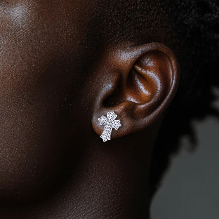 MossanRappr 0.78cttw Moissanite Iced out Croce Orecchini a bottone in argento sterling 925 D Colore Gioielli eleganti e alla moda per uomo platinumshop