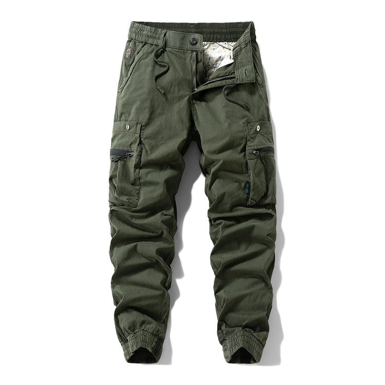 Men Zipper Flap Cargo Jogger Pants Elastic Drawstring Waist Cuffed Hem Wear Resistant Tactical Outdoor Trousers539