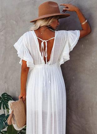 Costume da bagno donna taglie forti copricostume con scollo a V profondo costume da bagno Bikini Coverup abito lungo Kimono caftano diviso platinumshop