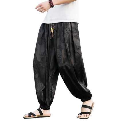 Vendite calde Pantaloni Da Uomo 2024 Nuovo Drago di Seta del Ghiaccio Fiore Scuro Bloomers Moda Allentata Gamba Larga Casual di Alta Qualità Pantaloni Maschili di Marca